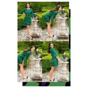 Tyler Boe Jenny Bell Sleeve Sheath Dress Size M Green Leopard Dress